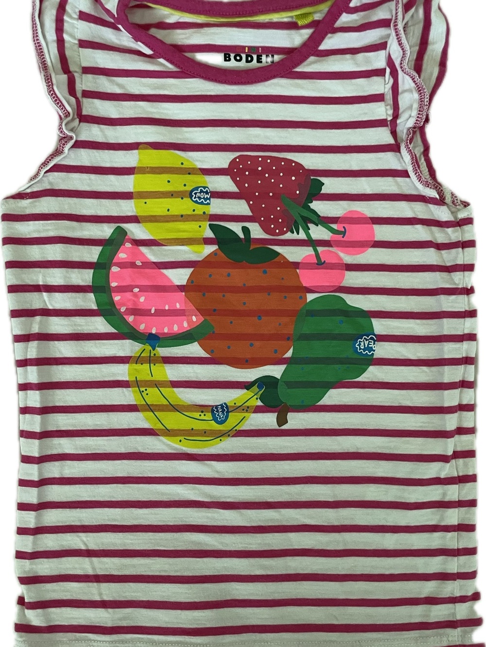Boden Pink & White Striped Fruit Graphic Tank
